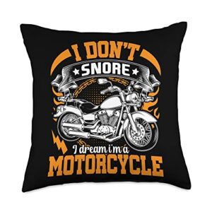 funny motobikers designs i don't snore i dream i'm a motorcycle funny bikers motor throw pillow, 18x18, multicolor
