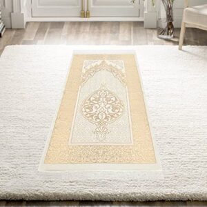 luxemin golden color luxurious sheen, soft and velvety muslim prayer rug | janamaz | sajadah | soft islamic prayer rug | islamic gifts collection prayer carpet mat, taffeta fabric