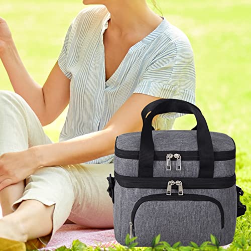 Insulated Lunch Cooler Box for Men/Women, Dual Compartment, 15L Capacity, Adjustable Shoulder Strap, 12 Hour Hot/Cold, Grey