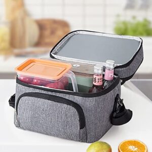 Insulated Lunch Cooler Box for Men/Women, Dual Compartment, 15L Capacity, Adjustable Shoulder Strap, 12 Hour Hot/Cold, Grey