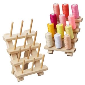 spool thread holder, 12 spools wooden thread holder foldable spool wooden thread rack sewing and embroidery thread rack and organizer for sewing machine