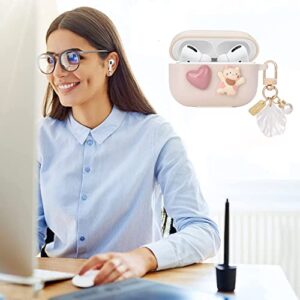 Cute Kawaii AirPods 3 Case with Shell Pearl Keychain Love Heart Cat Design Silicone TPU Cover Compatible with AirPods 3rd Generation Case for Women and Girls