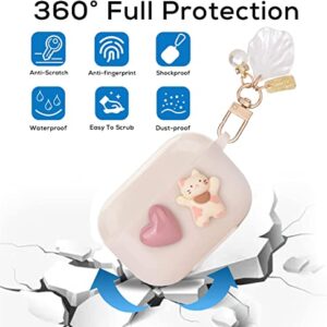 Cute Kawaii AirPods 3 Case with Shell Pearl Keychain Love Heart Cat Design Silicone TPU Cover Compatible with AirPods 3rd Generation Case for Women and Girls