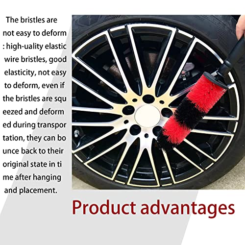 Wheel Rim Brush, Soft Bristle Long Master Car Detailing Brush, Vehicle Engine Tire Cleaning Washing Tool, Easy Reach and No Scratches, Multipurpose for Exhaust Tips, Motorcycles, Bicycles (Red)