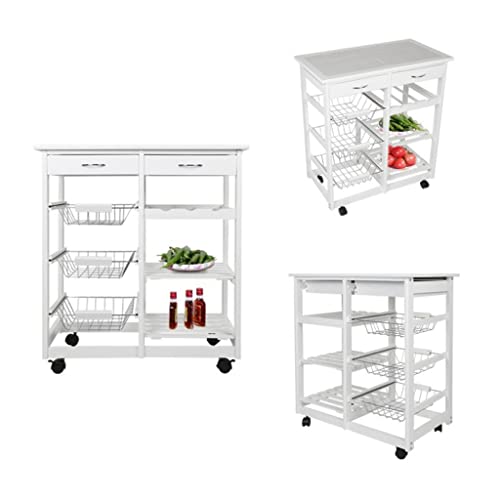 HOUKAI 4 Tier Storage Trolley Cart Kitchen Organizer Bathroom Movable Storage Shelf Wheels Household Stand Holder Furniture