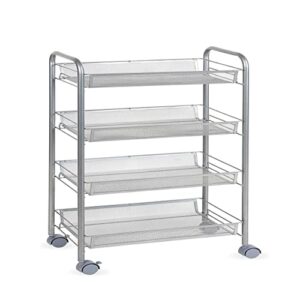 houkai multipurpose metal mesh carts with rolling storage and rack 4 floors silver gray