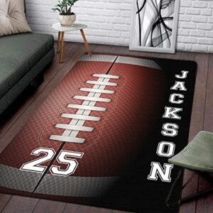 personalized football art rug with name number, football area rug 2x3 3x5 4x6 5x8, sports ball doormat for living room bedroom anti-skid american football playing rug carpet floor mat kitchen rugs