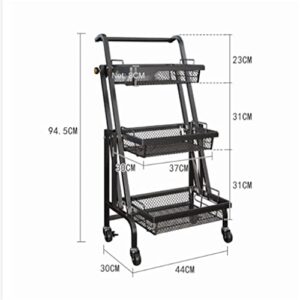 HOUKAI Trolley Stall Parallel Folding Portable Shelf Floor Kitchen Multifunction Storage Rack Kitchen Organizer Metal Stand