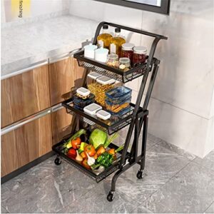 HOUKAI Trolley Stall Parallel Folding Portable Shelf Floor Kitchen Multifunction Storage Rack Kitchen Organizer Metal Stand