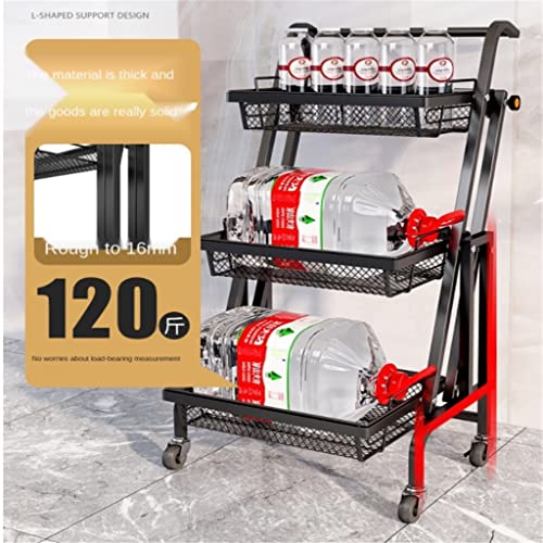 HOUKAI Trolley Stall Parallel Folding Portable Shelf Floor Kitchen Multifunction Storage Rack Kitchen Organizer Metal Stand