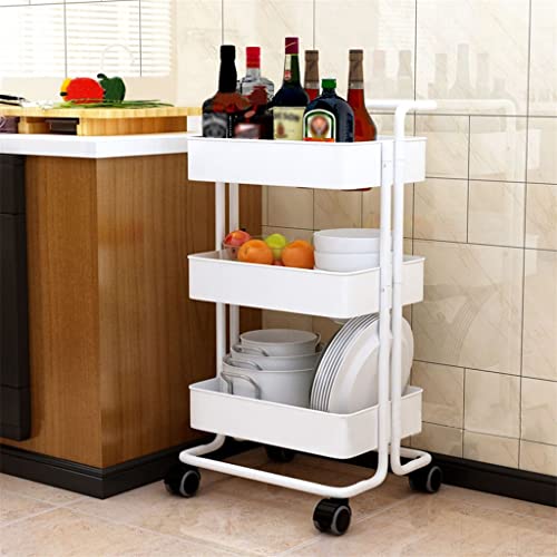 HOUKAI Kitchen Furniture Multi-Layer Steel Frame Wood Partition Multifunction Organizer Cart with Wheels Kitchen Trolley (Color : Black, Size : 3-Tier)