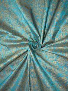 100% silk dupion fabric blue with gold print 40" 27mm duppr40[1]