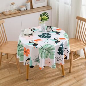 qicho tropical birds toucan round tablecloth thicken desk cloth washable table cover, hawaiian theme table cloth for kitchen daily dinning party tabletop decor 70 inch