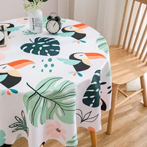 QiCHo Tropical Birds Toucan Round Tablecloth Thicken Desk Cloth Washable Table Cover, Hawaiian Theme Table Cloth for Kitchen Daily Dinning Party Tabletop Decor 70 Inch