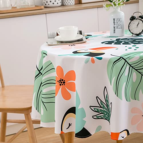 QiCHo Tropical Birds Toucan Round Tablecloth Thicken Desk Cloth Washable Table Cover, Hawaiian Theme Table Cloth for Kitchen Daily Dinning Party Tabletop Decor 70 Inch