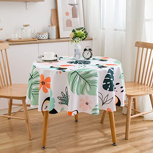 QiCHo Tropical Birds Toucan Round Tablecloth Thicken Desk Cloth Washable Table Cover, Hawaiian Theme Table Cloth for Kitchen Daily Dinning Party Tabletop Decor 70 Inch