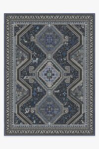 ruggable zareen washable rug - perfect boho area rug for living room bedroom kitchen - pet & child friendly - stain & water resistant - steel blue 9'x12' (cushioned pad)