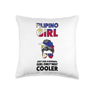 Philippines flag filipino Gifts just Like a Normal Girl Filipino Roots Throw Pillow, 16x16, Multicolor