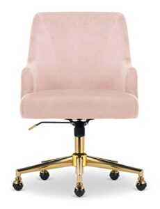click365 scarlett home office chair with gold stainless-steel base, soft velvet, height-adjustable computer chair, desk chair, swivel task chair, living room, pink