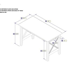 AFI 48" Solid Wood Writing Desk - Sturdy X Design - Home Office Desk with Drawer, Laptop Computer Work Study Table with USB Charger White