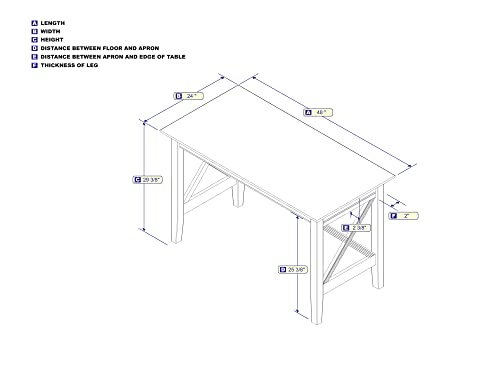 AFI 48" Solid Wood Writing Desk - Sturdy X Design - Home Office Desk with Drawer, Laptop Computer Work Study Table with USB Charger White