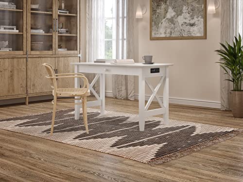 AFI 48" Solid Wood Writing Desk - Sturdy X Design - Home Office Desk with Drawer, Laptop Computer Work Study Table with USB Charger White