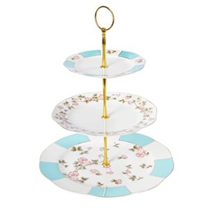 mostden 3-tier ceramic cake stand cake stand/cupcake stand/dessert stand/tea party pastry serving platter/food display with a serving tong (blue)