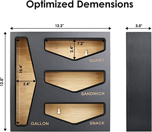 Bamboo Bags Storage for Kitchen drawer organizer, Kitchen organization, Baggie organizer, Ziploc bag organizer, Sandwich Bags UPDATED FOR 2023! Now with hinges, latches, and dividers! (Black)