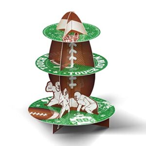 football cupcake stand decoration,3 tier party cupcake baby shower sports dessert holder football stadium snack tray stand tower cake stand for kids birthday football sport party supplies (football)