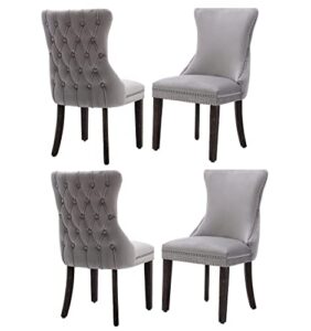 winwee dining chairs set of 4 modern tufted elegant side chairs armless rubber wood vintage chairs upholstered chairs for kitchen dining room (gray, set of 4)