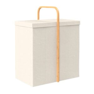 ClosetMaid Laundry Hamper Basket, Foldable with Lid, Two Compartments, Bamboo Handle, Portable, Collapsible Design, Freestanding, Beige