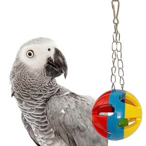 SIMENA Parrot Ball Toy with Bell, Cage Hanging Accessories for Medium to Large Birds, Parrot Toy, Interactive Puzzle Bird Bell Toy, Bird Ball, Cat Ball Toy (Globe, Set of 1)