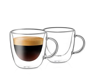 red rocks double wall insulated espresso cups – set of 2 4 oz double walled glass coffee mugs with handles – lead-free borosilicate glass espresso cups – thermal clear glass cups for home, bar