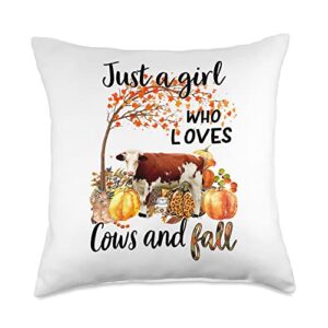 just a girl who loves cows and fall autumn throw pillow, 18x18, multicolor