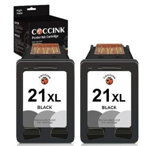 coccink 21xl ink cartridge replacement for hp ink 21 xl for deskjet f4180 f2210 d1560 d1530 d1420 d1520 3915 3930 psc 1410 officejet 4315 j3680 printer (2 black) high yield