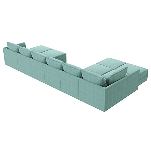 HONBAY Modular Sofa Couch with Storage Seats U Shaped Modular Sectional Sofa with Reversible Chiase Oversized Modular Sofa Sleeper Set with Ottomans, Aqua Blue