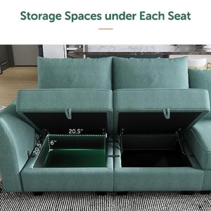 HONBAY Modular Sofa Couch with Storage Seats U Shaped Modular Sectional Sofa with Reversible Chiase Oversized Modular Sofa Sleeper Set with Ottomans, Aqua Blue