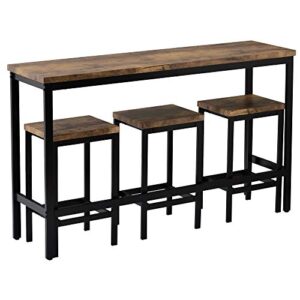merax counter height pub table set with 3 stools, bar table and chair set 4-piece dining table set with metal frame