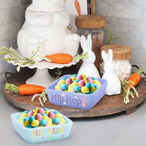 Easter Mini Candy Dish Set of 2 Ceramic Bowl for Tiered Tray Decor Jelly Beans Hip Hop Bunny Easter Egg Table Shelf Decorations Cookie Spring Party Farmhouse Home Decor Housewarming Gift Idea