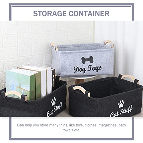 GANAZONO Storage Drawers 2pcs Dog Toy Bin Pet Supplies Storage Basket with Wooden Handle Blankets Basket Toy Organizer Felt Storage Holder for Living Room Playroom Closet Home Organization Toys