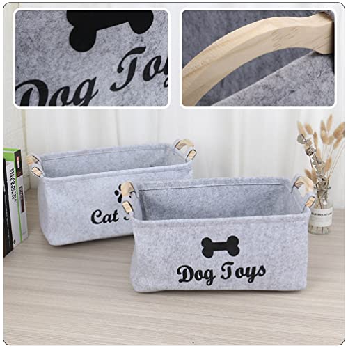 GANAZONO Storage Drawers 2pcs Dog Toy Bin Pet Supplies Storage Basket with Wooden Handle Blankets Basket Toy Organizer Felt Storage Holder for Living Room Playroom Closet Home Organization Toys