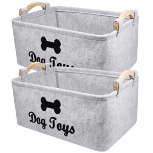 GANAZONO Storage Drawers 2pcs Dog Toy Bin Pet Supplies Storage Basket with Wooden Handle Blankets Basket Toy Organizer Felt Storage Holder for Living Room Playroom Closet Home Organization Toys