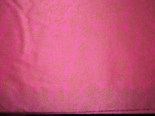 100% Silk Dupion Fabric Pink with Gold Print 40" 27mm DupPr40[2]