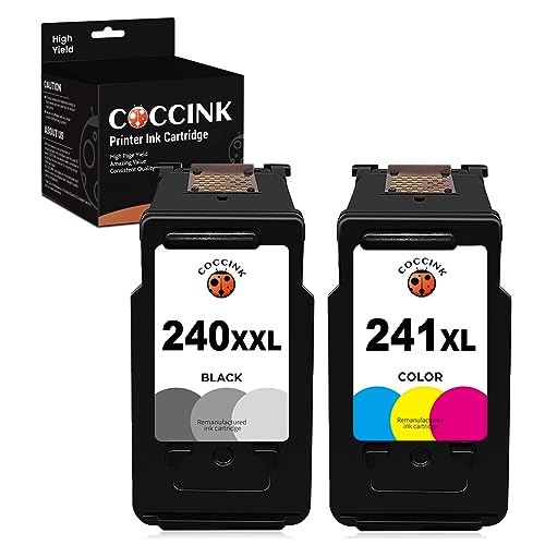 COCCINK 240XXL 241XL Ink Cartridge Replacement for Canon PG-240 CL-241 XL Used with Pixma MG3600 MG3620 MG3520 MG2120 TS5120 MX452 MX450 MX459 MX472 Printer (1 Black 1 Tri-Color)