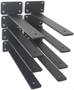 8 pack - 11 inch black hidden l shelf bracket (1/5 inch thicked) iron shelf brackets, metal shelf bracket, industrial shelf bracket, modern shelf bracket, metal l brackets for shelves support