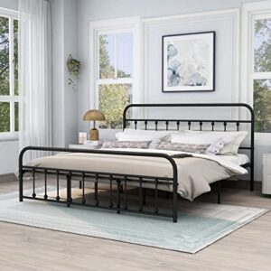 ryr victorian metal platform king size bed frame with headboard footboard no box spring required black