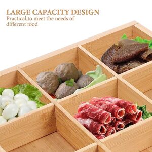 DOITOOL Divided Serving Tray Wooden Square 9 Compartments Serving Platter Sushi Plate Nut Candy Snack Storage Trays Ottoman Tray for Home Restaurant