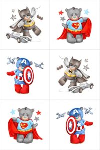 superhero bear fabric panel set (6 panels), quilting panels, baby quilt panels, cotton baby panels, blanket panel, panel for quilts