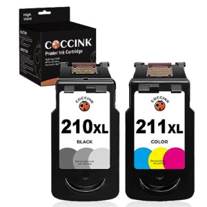 coccink 210xl 211xl ink cartridge replacement for canon pg-210 cl-211 xl used with pixma mp250 mp280 mp480 mp490 mp495 mx320 mx340 mx410 mx420 mx350 ip2702 printer (1 black 1 tri-color)