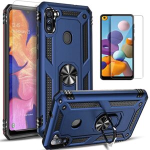 starshop samsung galaxy a11 phone case, samsung a11 phone case, with [tempered glass screen protector included] military grade shockproof protective phone cover with metal ring kickstand -navy